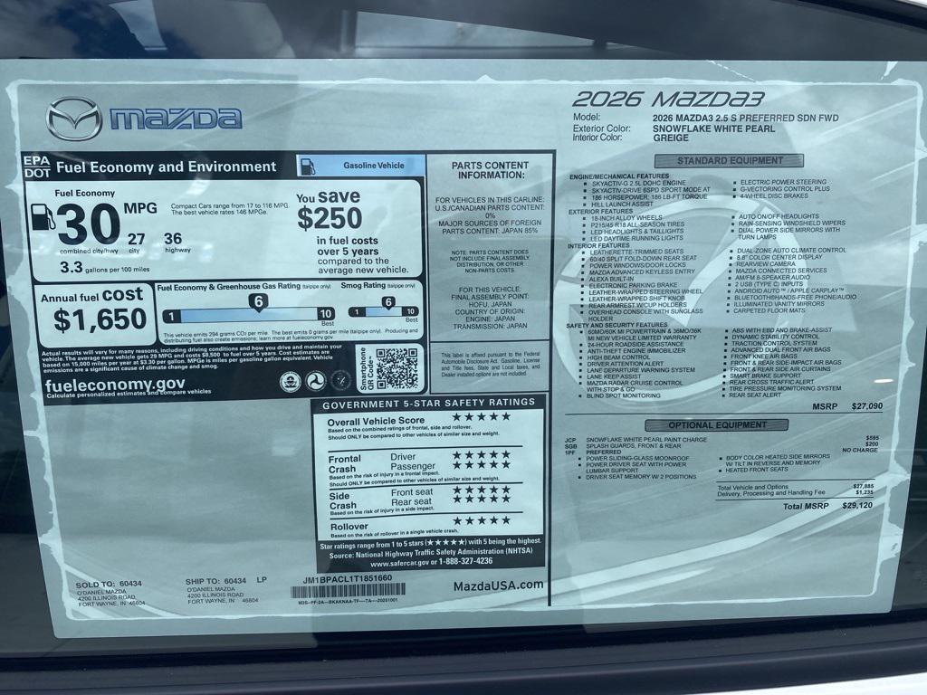 new 2026 Mazda Mazda3 car, priced at $29,120