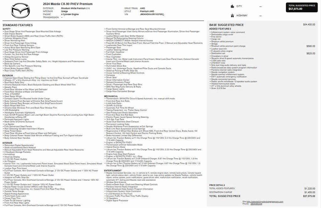 used 2024 Mazda CX-90 PHEV car, priced at $34,973