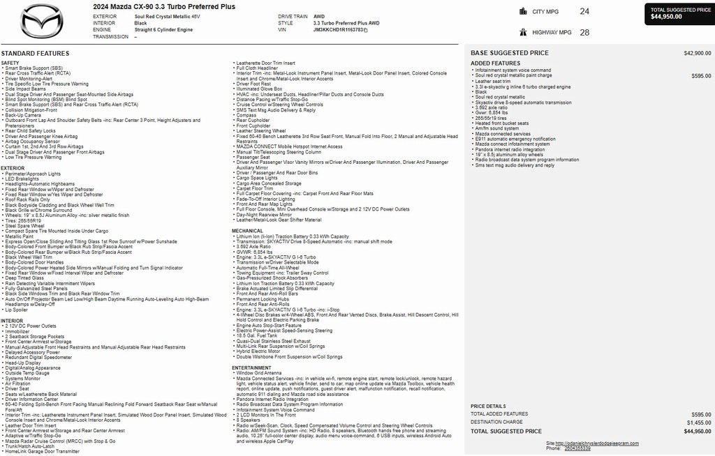 used 2024 Mazda CX-90 car, priced at $31,499