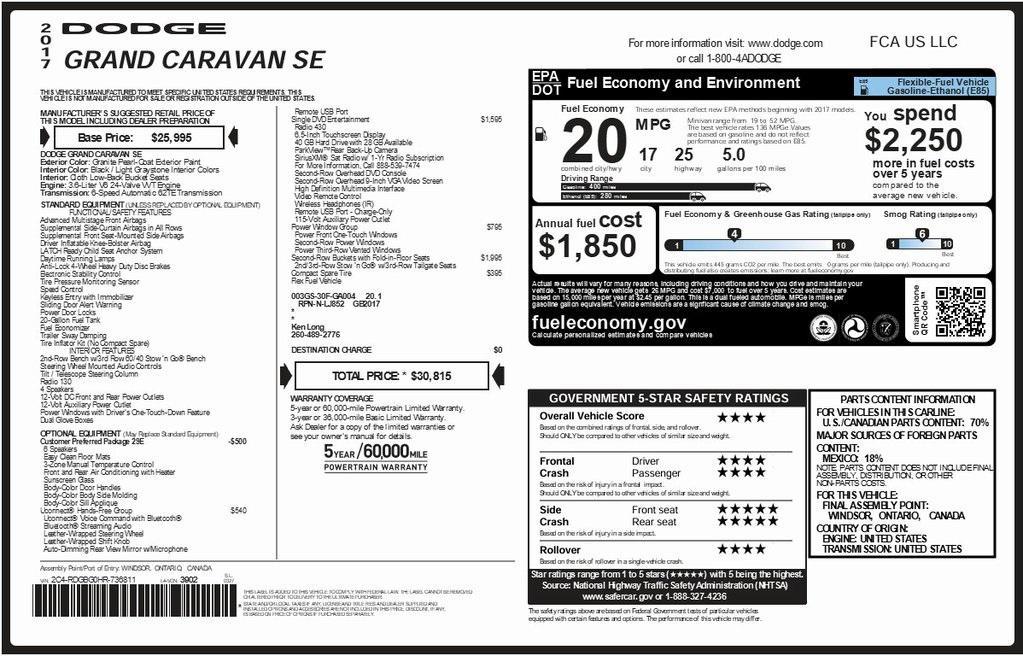 used 2017 Dodge Grand Caravan car, priced at $15,185