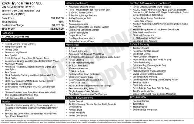 used 2024 Hyundai Tucson car, priced at $19,997