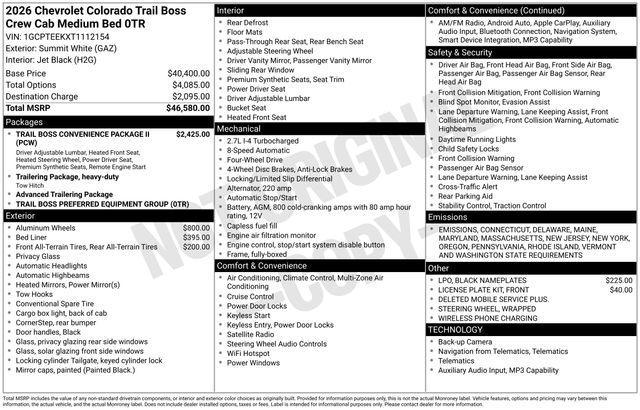 new 2026 Chevrolet Colorado car, priced at $40,963