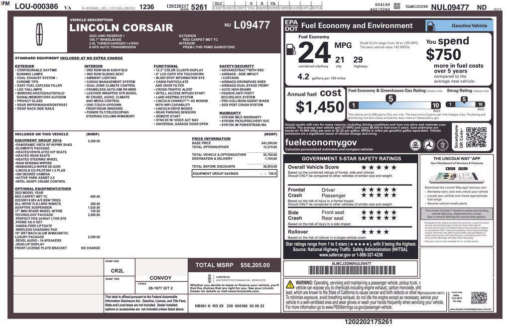 used 2022 Lincoln Corsair car, priced at $29,488