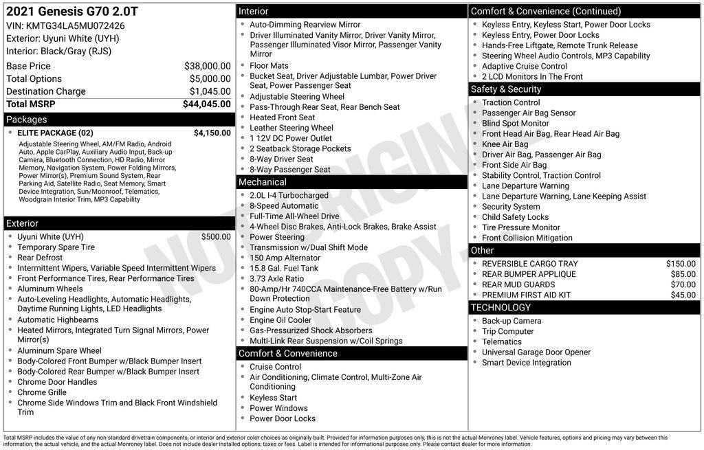 used 2021 Genesis G70 car, priced at $24,888