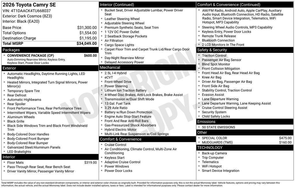 new 2026 Toyota Camry car, priced at $32,437
