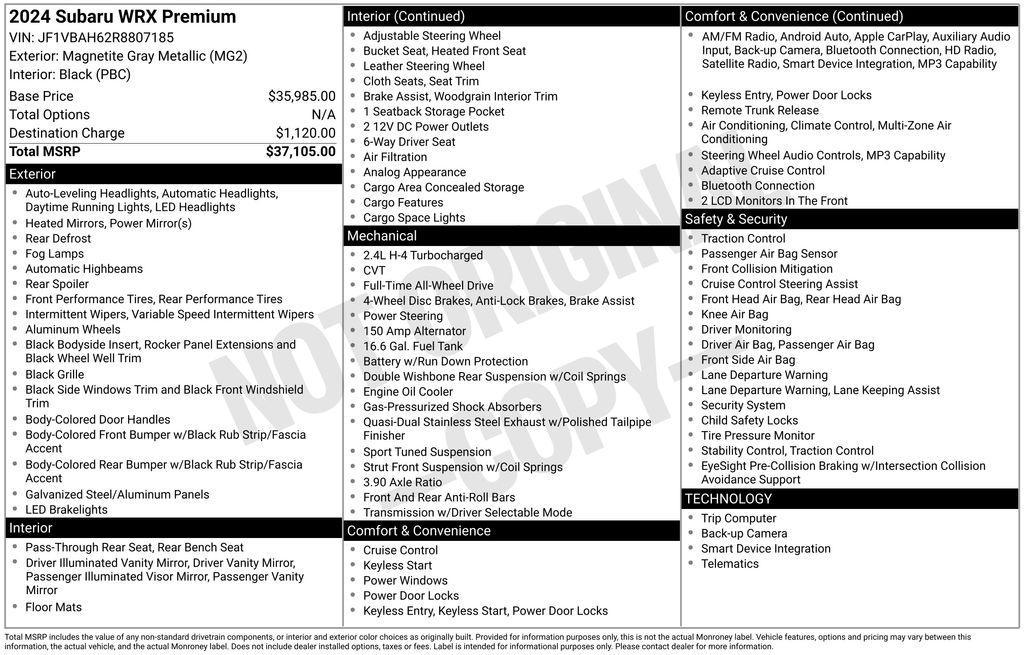 used 2024 Subaru WRX car, priced at $31,888