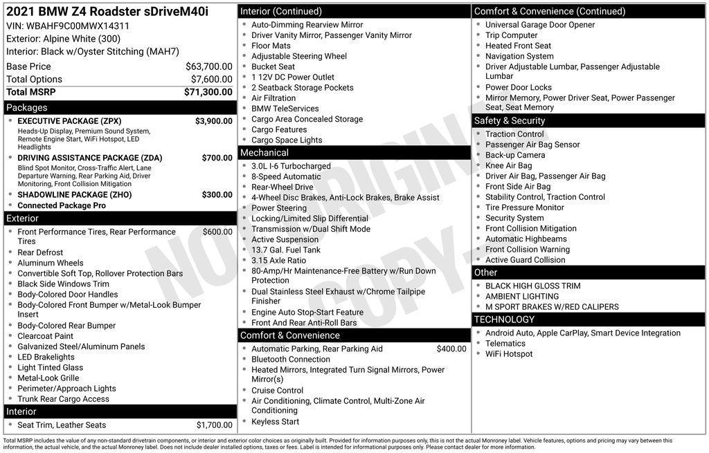 used 2021 BMW Z4 car, priced at $44,888