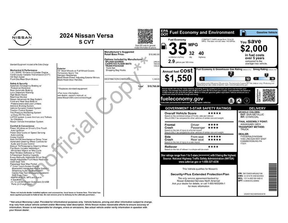 used 2024 Nissan Versa car, priced at $16,888
