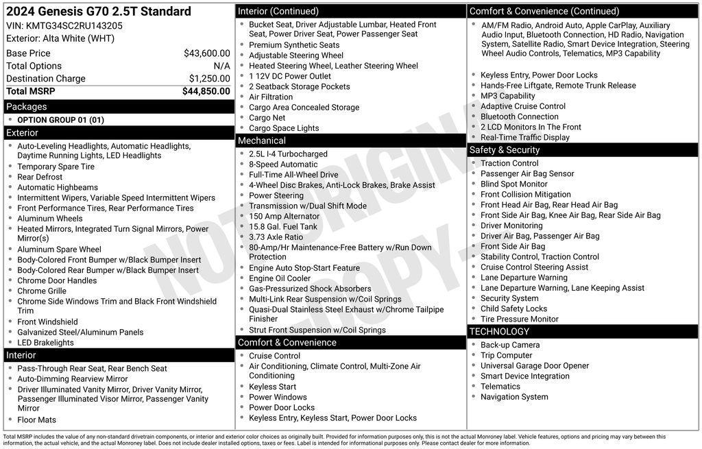 used 2024 Genesis G70 car, priced at $29,488