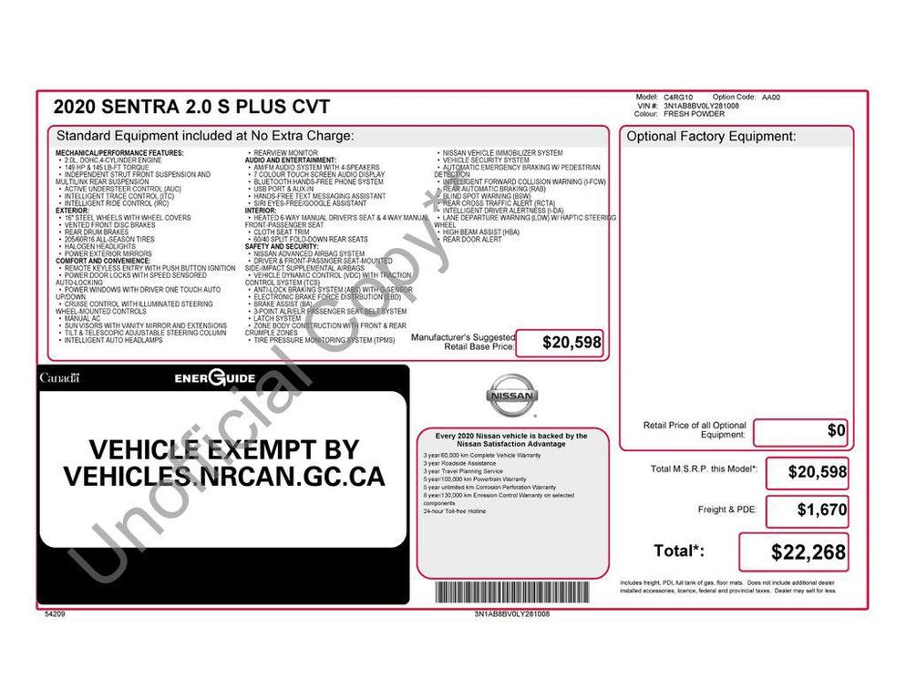 used 2020 Nissan Sentra car, priced at $14,388