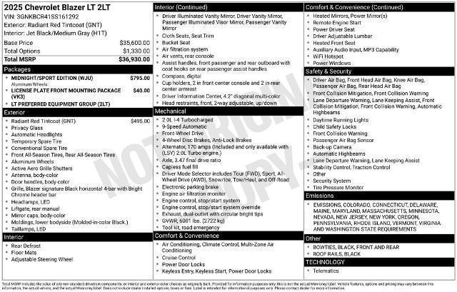 new 2025 Chevrolet Blazer car, priced at $34,985