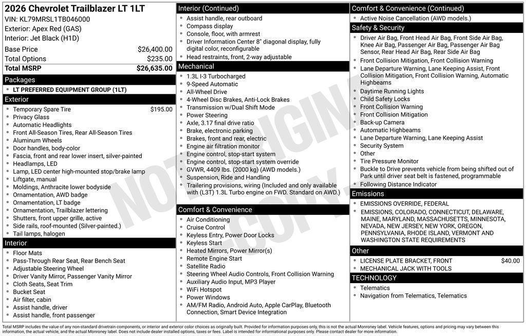 new 2026 Chevrolet TrailBlazer car, priced at $28,390