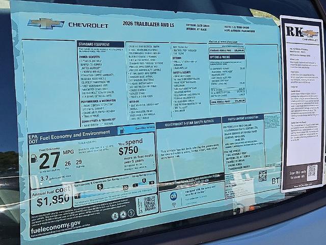 new 2026 Chevrolet TrailBlazer car, priced at $27,585