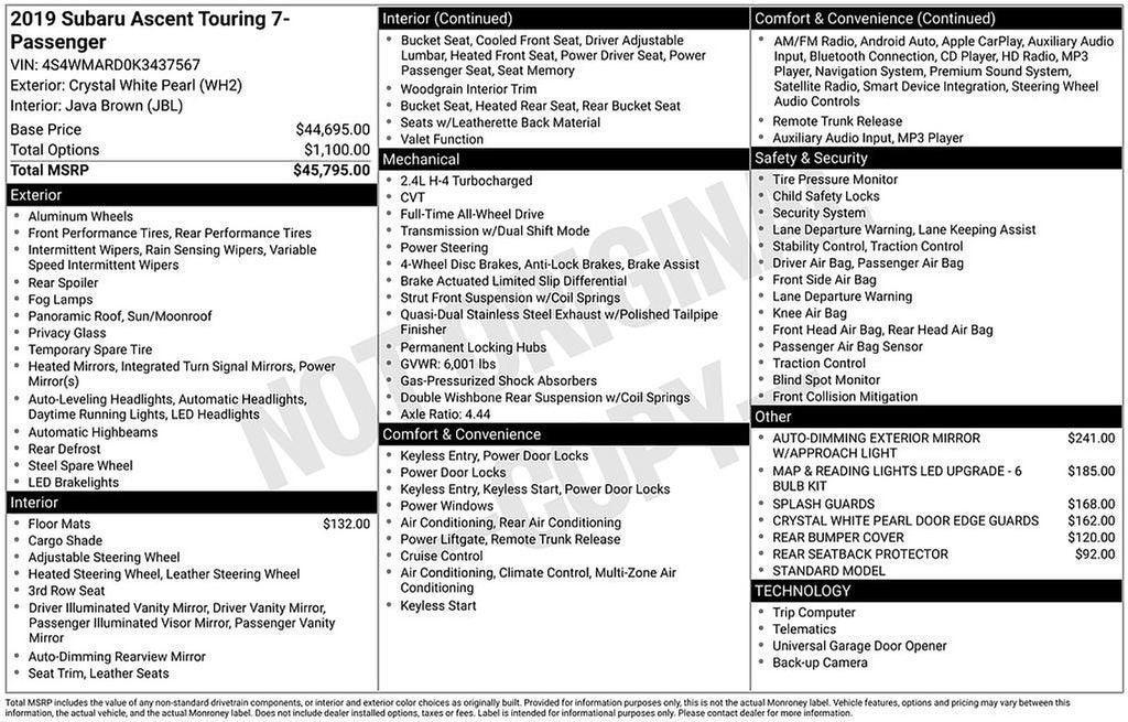 used 2019 Subaru Ascent car, priced at $20,485