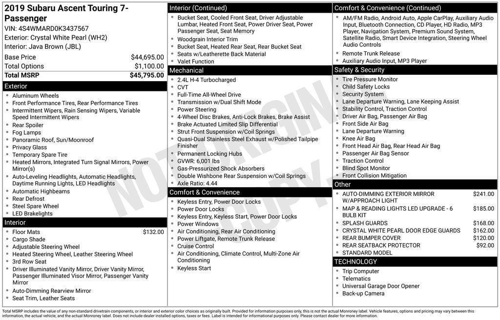 used 2019 Subaru Ascent car, priced at $20,485