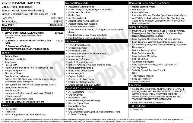 new 2026 Chevrolet Trax car, priced at $24,890