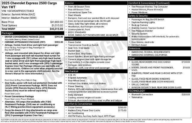 new 2025 Chevrolet Express 2500 car, priced at $45,060