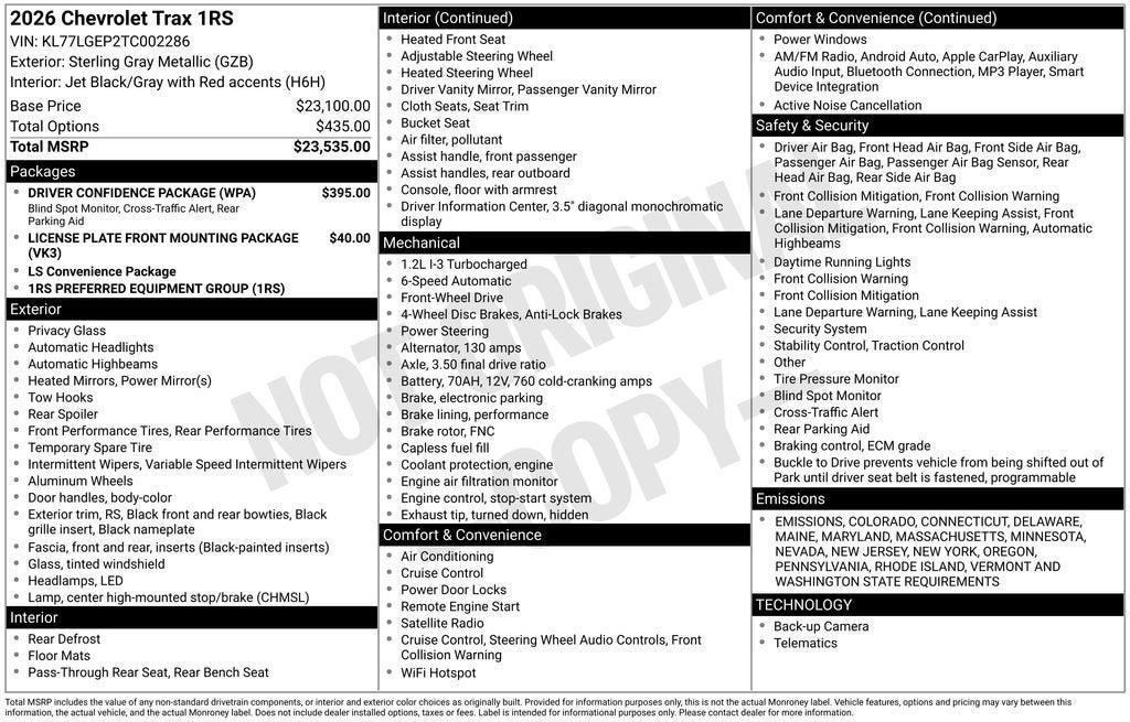 new 2026 Chevrolet Trax car, priced at $24,890