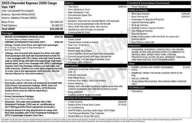 new 2025 Chevrolet Express 2500 car, priced at $50,258