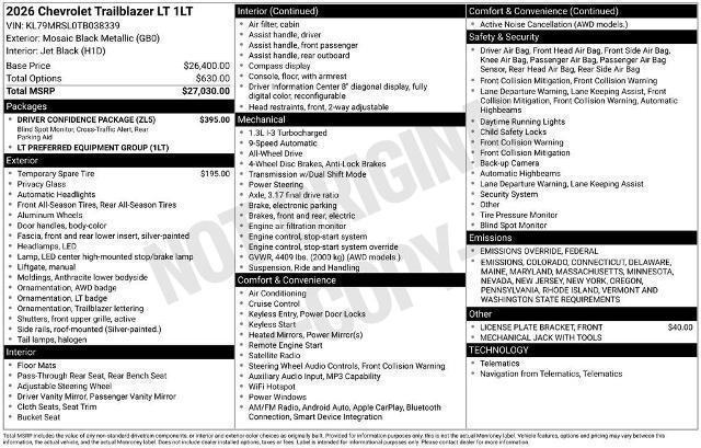 new 2026 Chevrolet TrailBlazer car, priced at $28,785