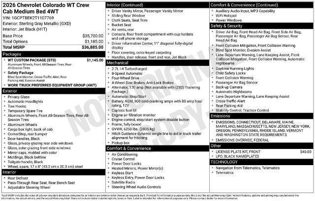 new 2026 Chevrolet Colorado car, priced at $37,940