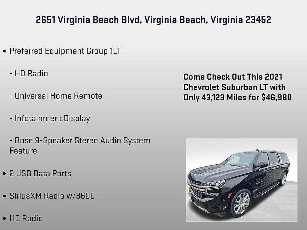 used 2021 Chevrolet Suburban car, priced at $46,980