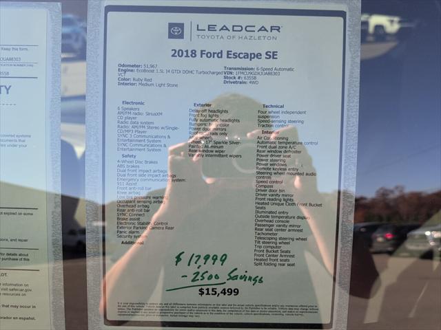 used 2018 Ford Escape car, priced at $15,499