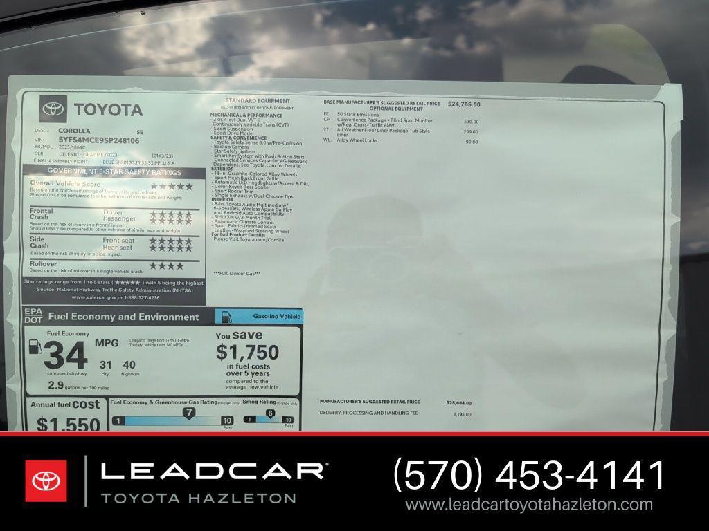 new 2025 Toyota Corolla car, priced at $25,779
