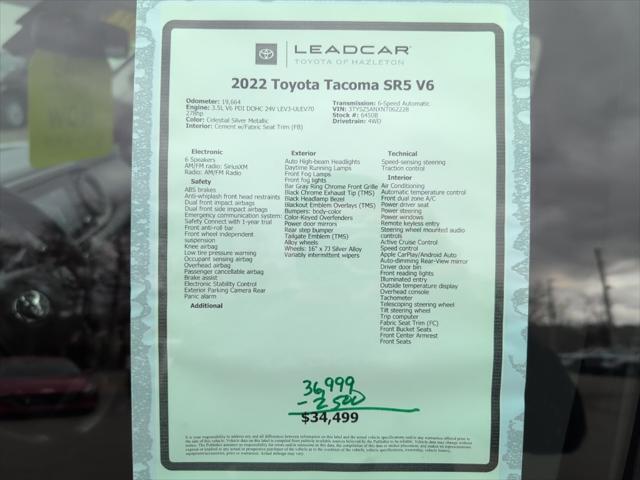 used 2022 Toyota Tacoma car, priced at $34,499