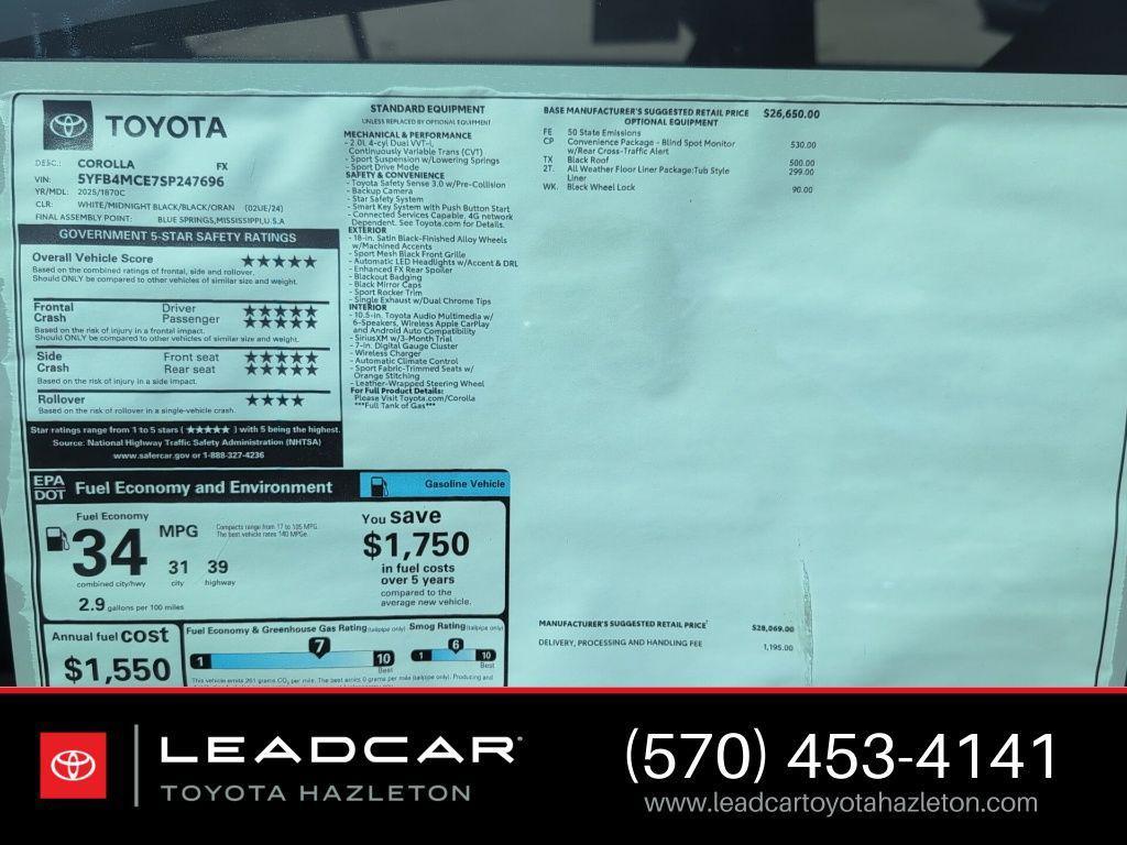 new 2025 Toyota Corolla car, priced at $29,264