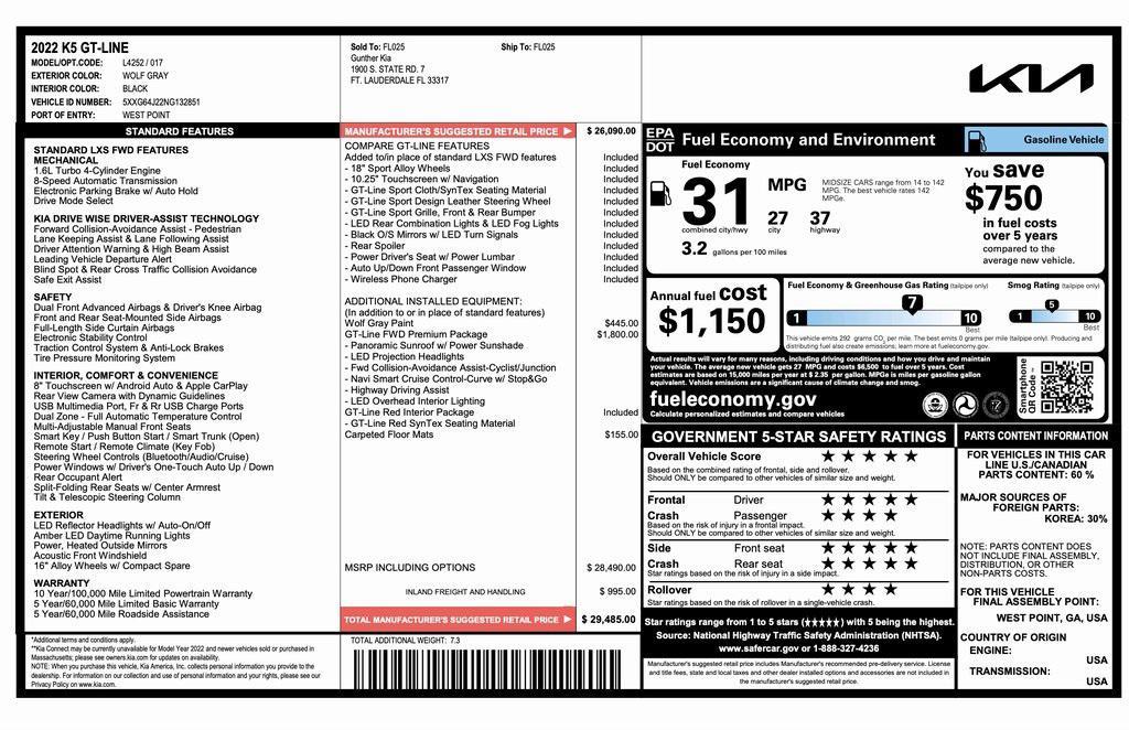 used 2022 Kia K5 car, priced at $22,994