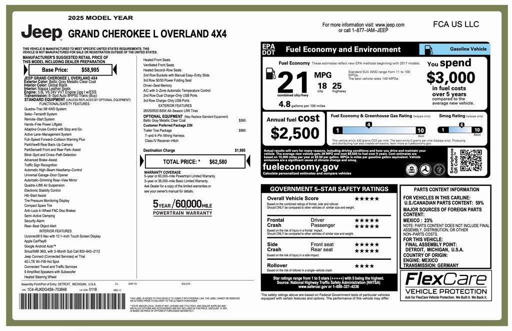 new 2025 Jeep Grand Cherokee L car, priced at $54,080