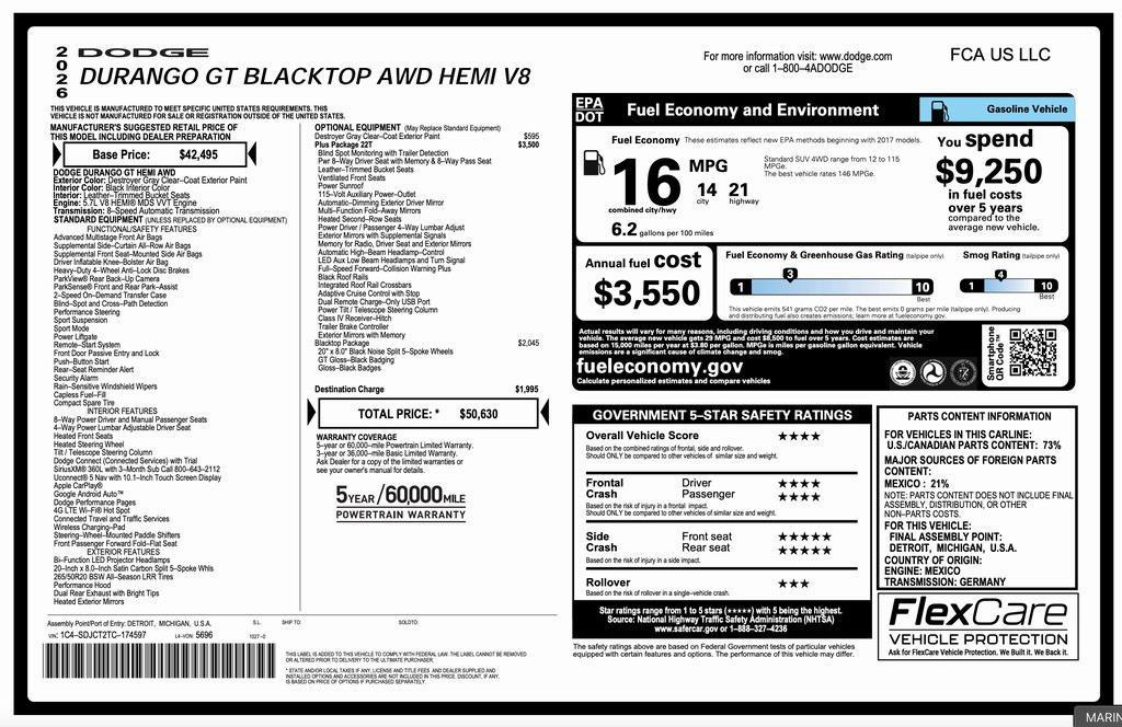 new 2026 Dodge Durango car, priced at $47,630