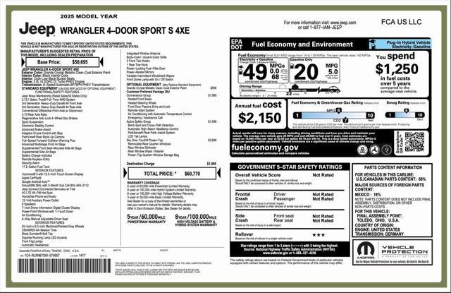 new 2025 Jeep Wrangler 4xe car, priced at $50,870