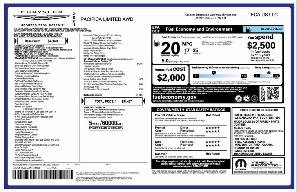 used 2021 Chrysler Pacifica car, priced at $36,994