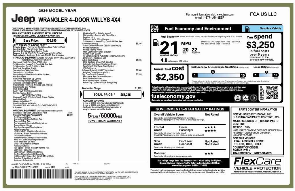 new 2026 Jeep Wrangler car, priced at $52,785