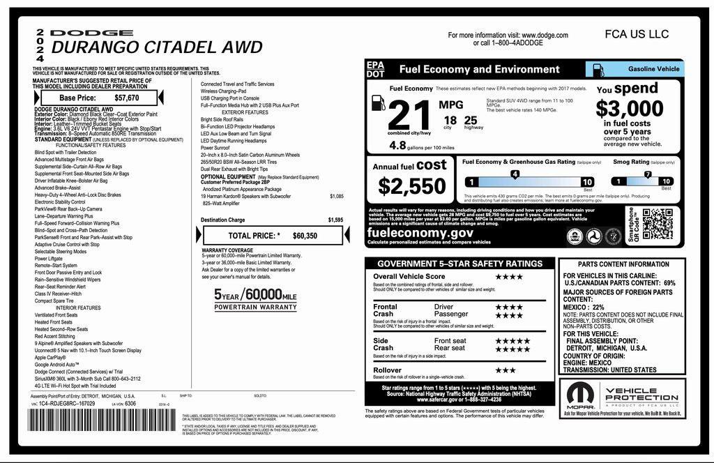 used 2024 Dodge Durango car, priced at $45,694