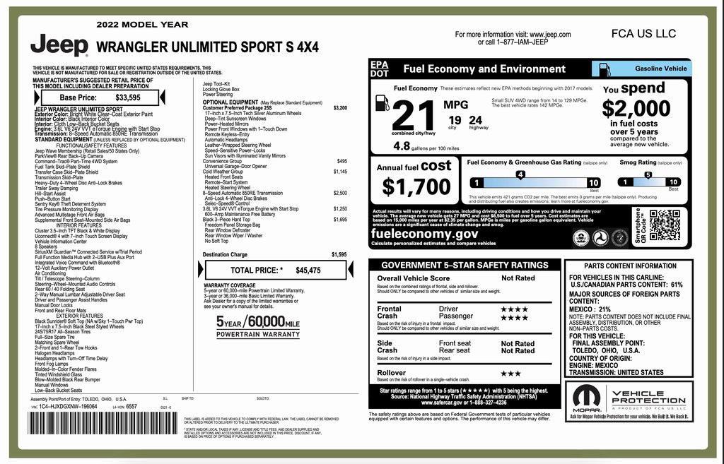 used 2022 Jeep Wrangler Unlimited car, priced at $32,494