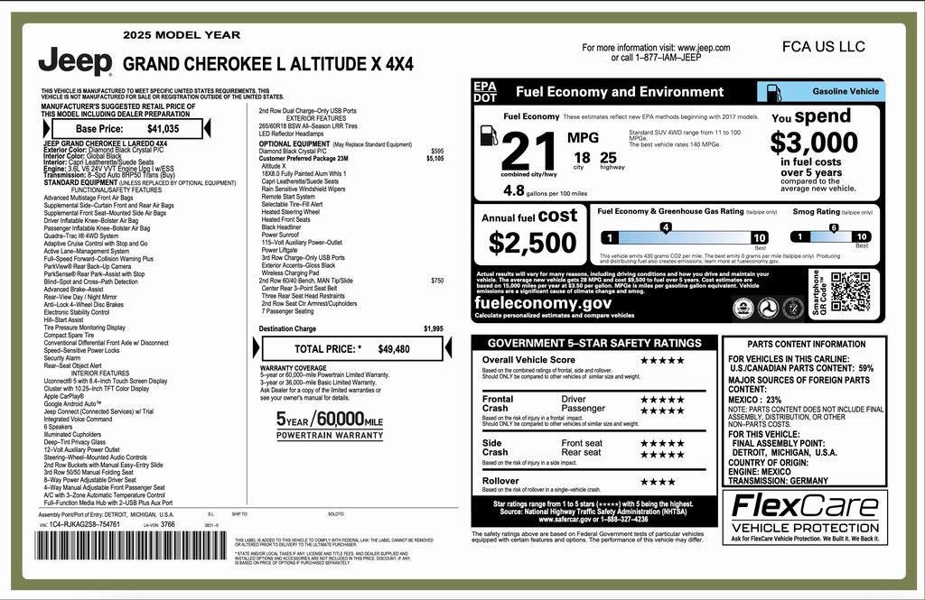 new 2025 Jeep Grand Cherokee L car, priced at $41,980