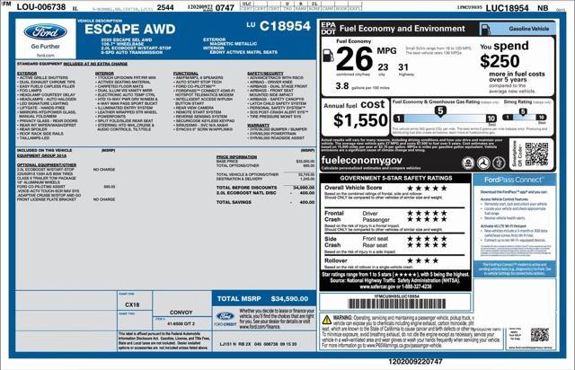 used 2020 Ford Escape car, priced at $22,994