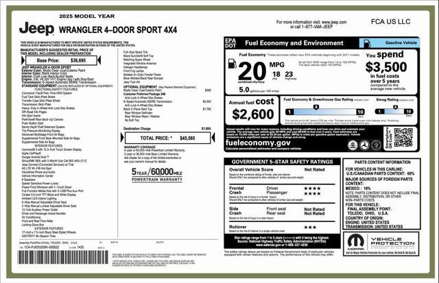 new 2025 Jeep Wrangler car, priced at $38,580