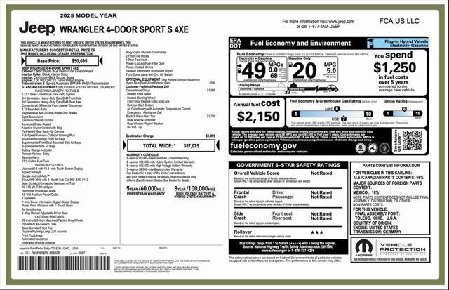 new 2025 Jeep Wrangler 4xe car, priced at $47,075