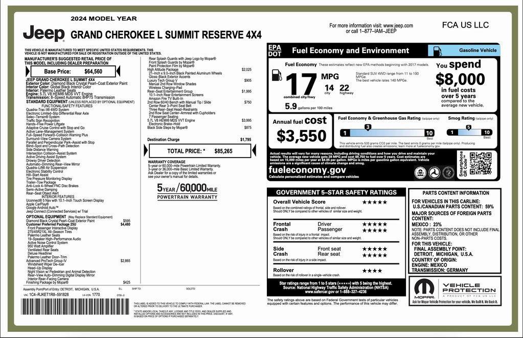 used 2024 Jeep Grand Cherokee L car, priced at $56,494