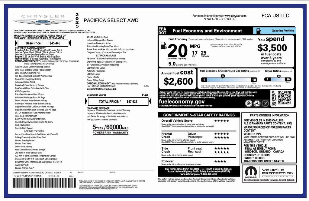 used 2025 Chrysler Pacifica car, priced at $39,494