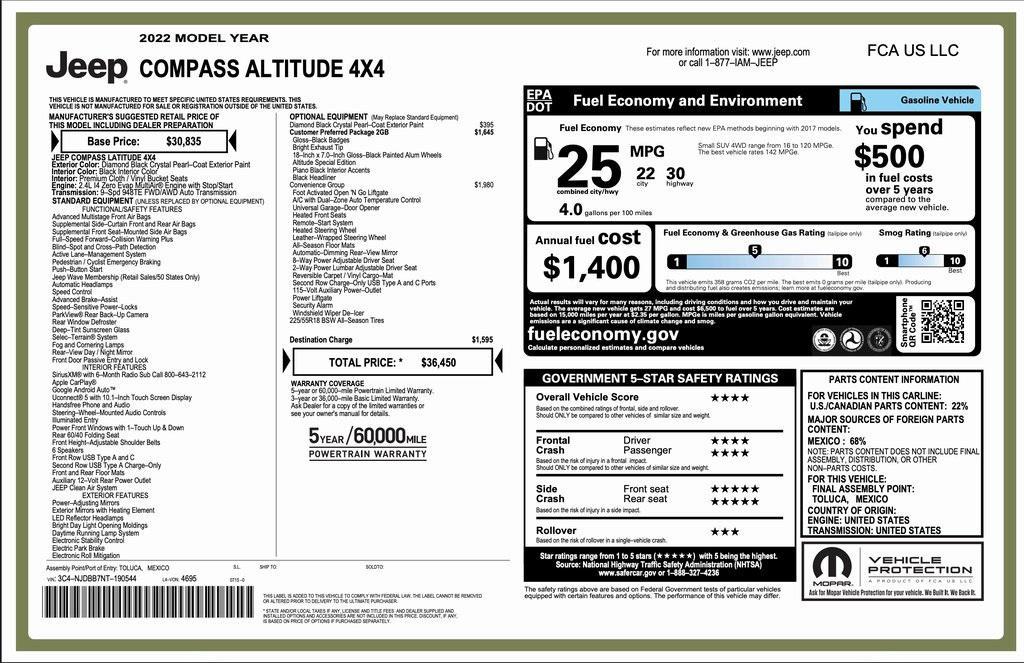 used 2022 Jeep Compass car, priced at $24,194