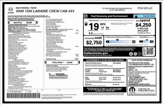 new 2025 Ram 1500 car, priced at $61,400