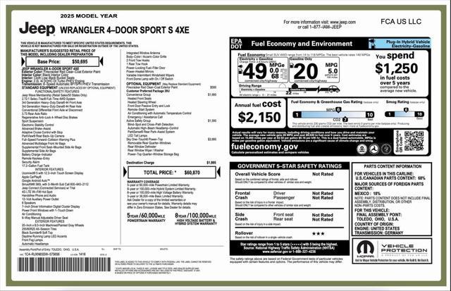 new 2025 Jeep Wrangler 4xe car, priced at $50,870