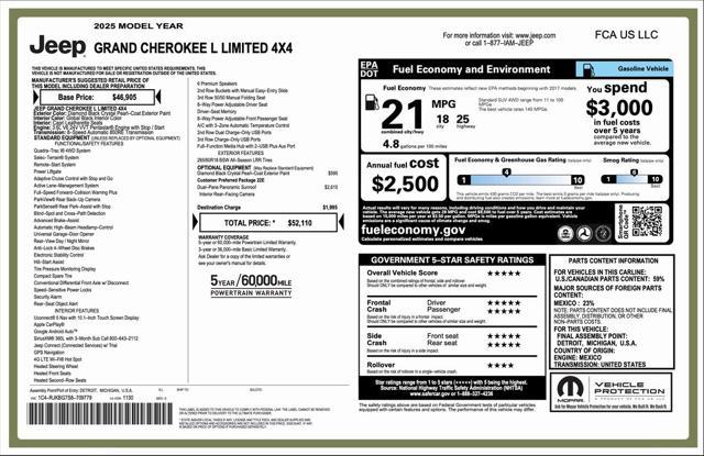 new 2025 Jeep Grand Cherokee L car, priced at $43,860