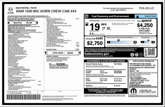 new 2025 Ram 1500 car, priced at $51,375