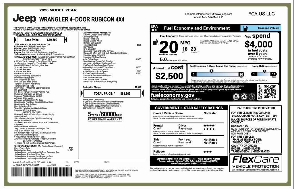 new 2026 Jeep Wrangler car, priced at $57,865